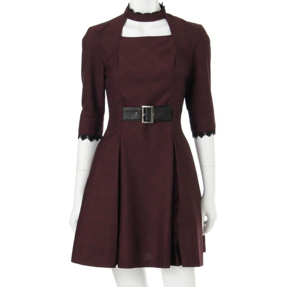 EATME frill plaid high neck choker dress